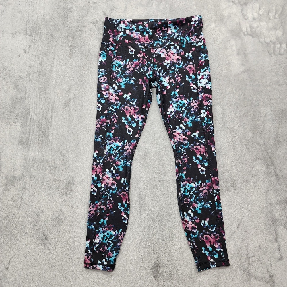 Avia Leggings Womens L Multicolor Floral Ankle Pockets Yoga Gym Running Workout